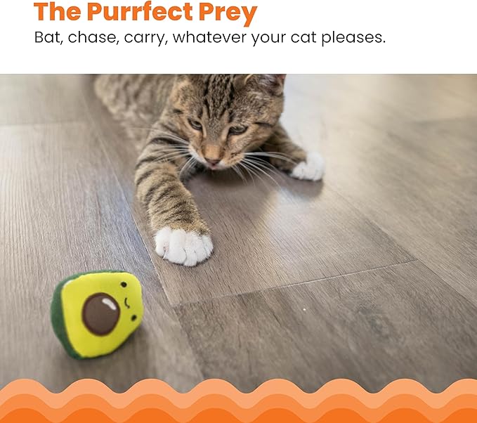 Catstages Lil' Avocato Cat Toy, Interactive Plush Avocado with Catnip, Kicker & Chew Toy for Indoor Cats, Encourages Active Play, Mental Stimulation, Dental Health, and Solo Fun, Green