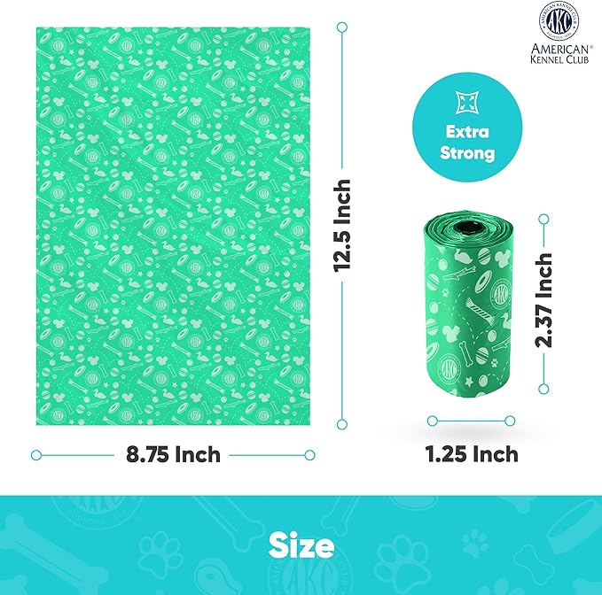 AKC Dog Poop Bags - Leak Proof Pet Waste Bags - 16 Refill Rolls - Lavender Scent - 240 Count (Toy Print)