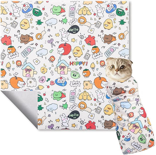 27.6" Cat Wrap for Cutting Nails, Self-Adhesive Cat Grooming Wrap Anti-Escape Cat Restraint for Nail Clipping Cat Swaddle Wrap Cat Wrapping Cloth for Pet Cleaning and Beauty (Within 15lbs)