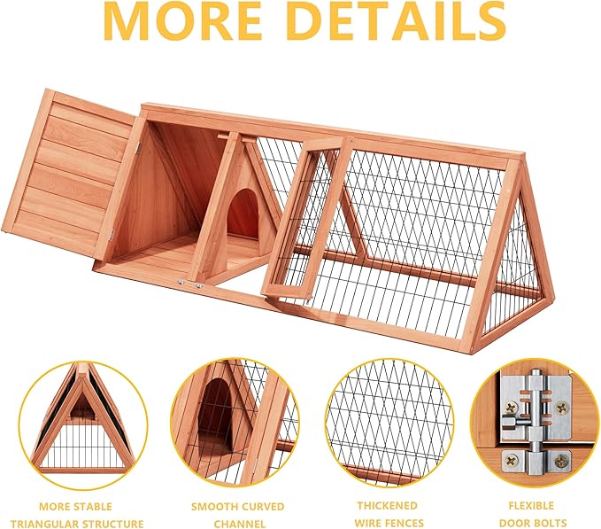 A-Frame Quail Coop,Wooden Quail Cage Indoor Outdoor,Triangle Rabbit Hutch with 2 Doors & Ventilating Wire for Small Animals,Sold by XilishppEcxEco (Ntural Wood)