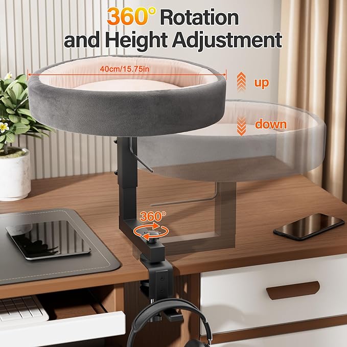 2-in-1 Cat Bed Desk Mount & Headphone Hanger – Adjustable Cats Hammock Bed for Desk, Cat Beds & Furniture for Home Office or Gaming Setup