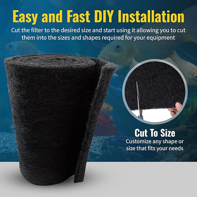 CFS – Pack of 1, Cut to Fit Carbon Infused Filter Pad Media for Clean & Clear Fish Tank and Ponds – Fresh & Filtered Water for Aquariums – Charcoal Filter Pads – Black – 10.5" x 72"