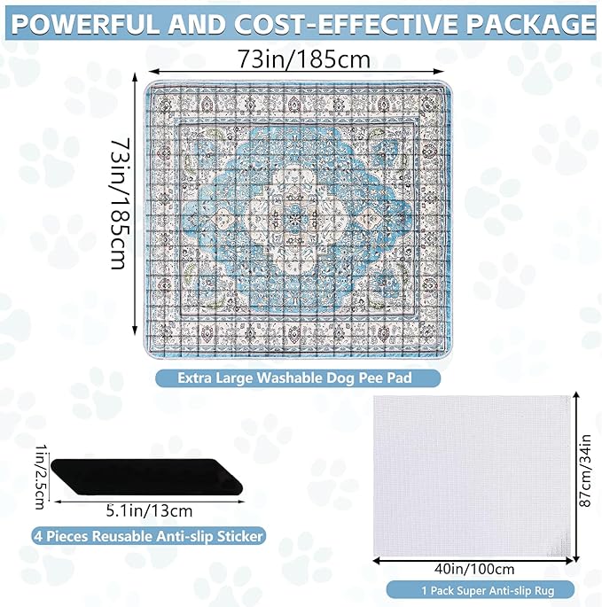 Extra Large Washable Pee Pads for Dogs (72"x72"), Upgrade Reusable Puppy Pads with Non-Slip Rug Pad, Super Thickening Absorbent Leakproof Dog Traning Pads Whelping Pad for Dogs, Doggie