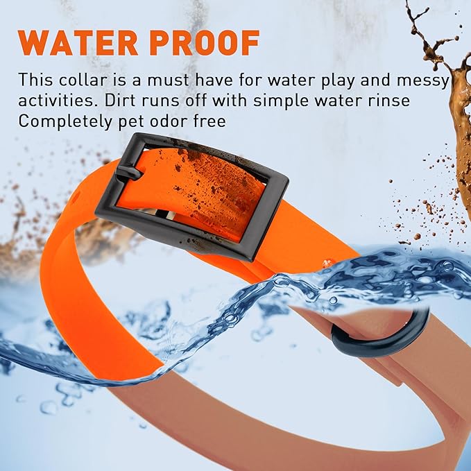 Dogline Biothane Waterproof Dog Collar Strong Coated Nylon Webbing with Black Hardware Odor- Proof for Easy Care Easy to Clean High Performance Fits Small Medium or Large Dogs, Hunter Orange