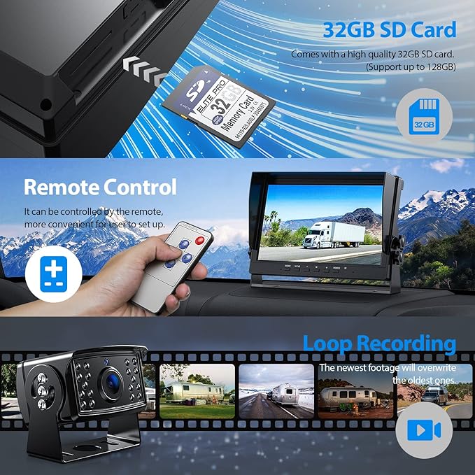 10" HD Backup Camera System Kit, Loop Recording Large Monitor with Wired Rear View Camera, IR Night Vision Waterproof Camera with Safe Parking Lines for Bus, Semi-Truck, Trailer, RV, BY102A