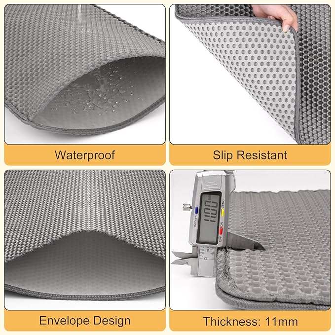 Cat Litter Mat Double Layer Waterproof Urine Proof Trapping Mat 1 Pack (Gray, 30x24 Inch)