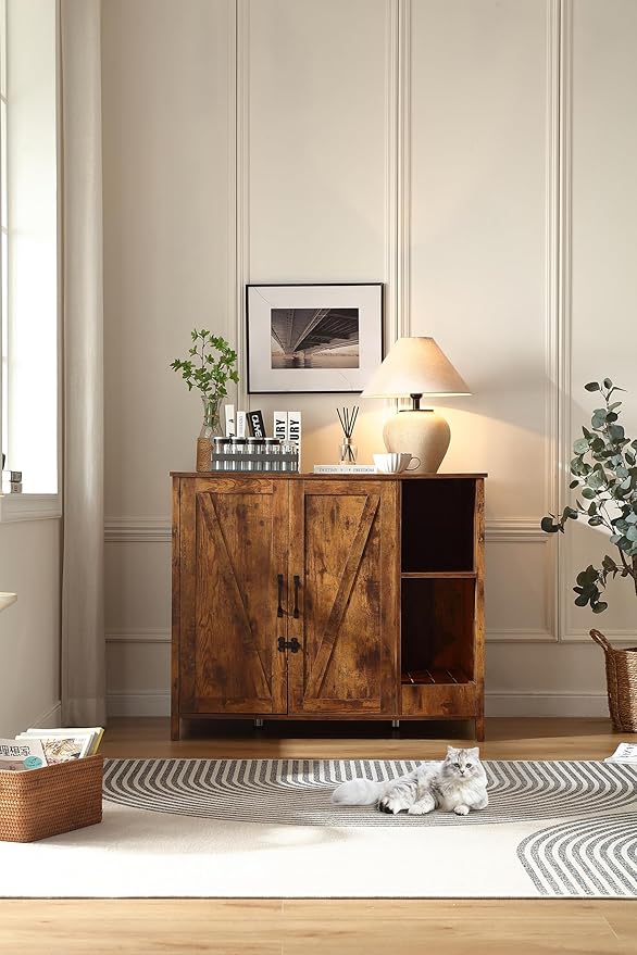 Cat Litter Robot Enclosure,for Placing Litter Robot 3/4,Power Outlet and Dog-Proof Shelf for Litter Robot Cabinet,Litter Collector for Automatic Litter Box Enclosure,Rustic Brown