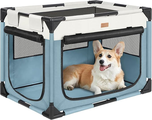 Dog Crate - Soft Pet Kennel for Dogs/Cats, 3-Door Breathable Travel Cage with Mesh Window, Portable Dog Kennel for Indoor & Outdoor, Blue-L