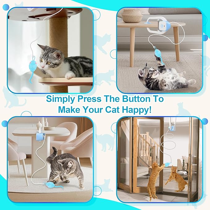 Cat Toy, Upgraded Smart Interactive Cat Toys with Remote Control, USB Rechargeable Door Hanging Retractable Kitten Toy for Self Play, Teaser Electronic Feather Cat String with 3 Plush Mice