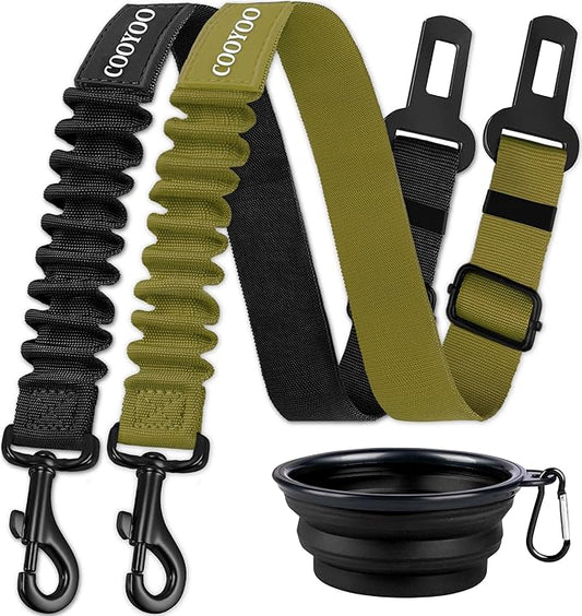 COOYOO Dog Seat Belt,3 Piece Set Retractable Dog Car Adjustable Seatbelts for Vehicle Nylon Pet Safety Heavy Duty & Elastic & Durable Car Harness for Dogs