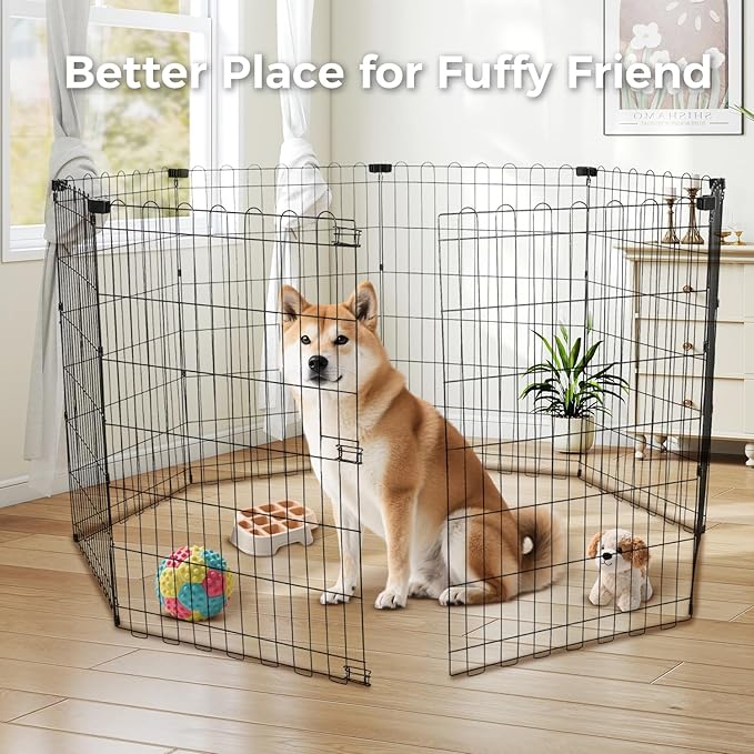 Foldable Dog Playpen 36" Height 8 Panels Metal Exercise Pen No Door - Indoor/Outdoor Dog Play Pen for Small-Medium Dogs, Portable Pet Fence for Yard Garden Camping, Black