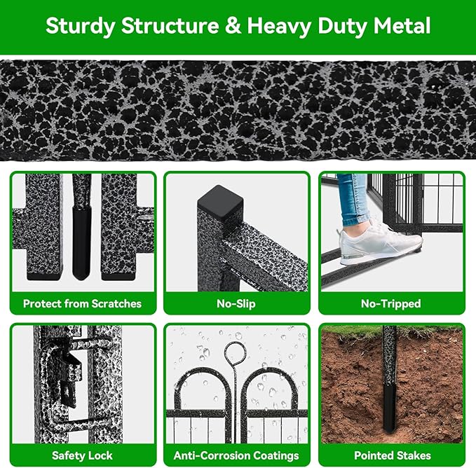 Dog Playpen Outdoor 12 Panels Heavy Duty Dog Fence 40" Height Anti-Rust with Doors Portable for RV Camping Yard, Total 27FT, 58 Sq.ft, Snowy Black