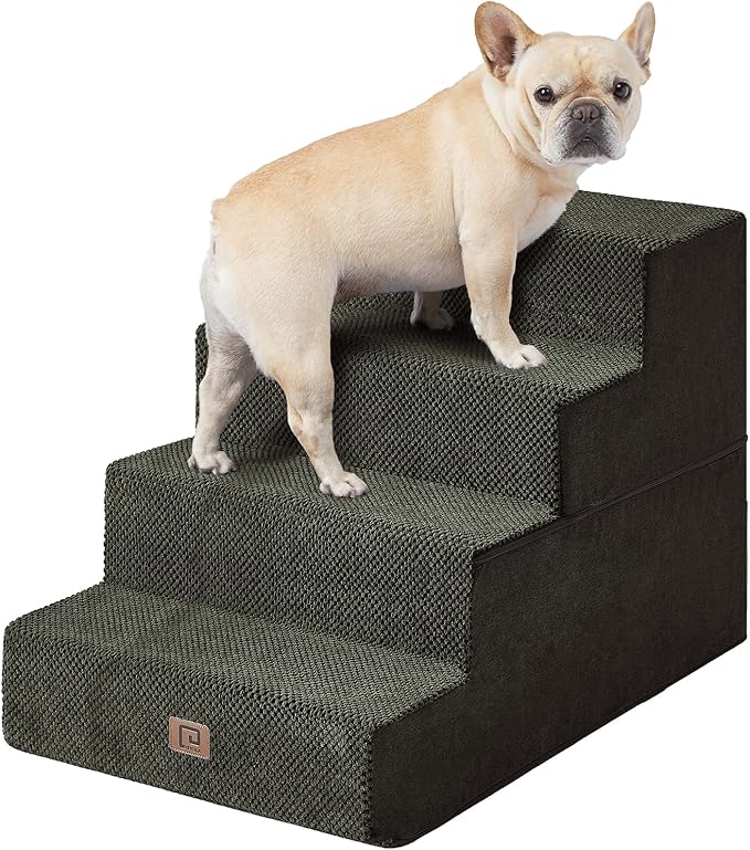EHEYCIGA Dog Stairs for Bed 20" H, 4-Step Extra Wide Dog Steps for High Bed, Pet Steps for Small Dogs and Cats, Non-Slip Balanced Pet Ramp Indoor, Olive Green