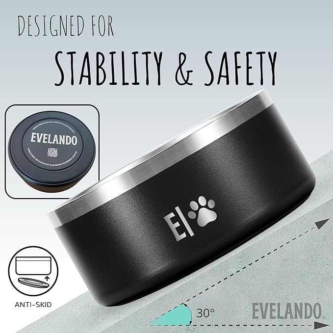 EVELANDO® Premium Dog Food Bowl 32 oz Stainless Steel 4 Cups Small Medium Dog Bowls Non Slip & BPA-Free S M L Pet Water Bowl Platos para Perros Indoor Outdoor Pet Dish Feeder Water and Food Dish