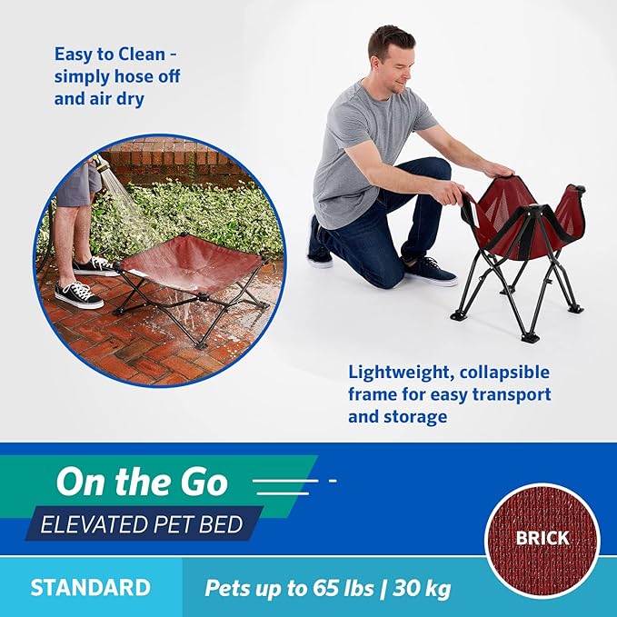 Coolaroo On-The-Go Elevated Dog Bed - Foldable Pop-Up Travel Dog Bed with Breathable, Moisture-Resistant Fabric, Carry Bag Included, Lightweight & Portable, Brick, Standard
