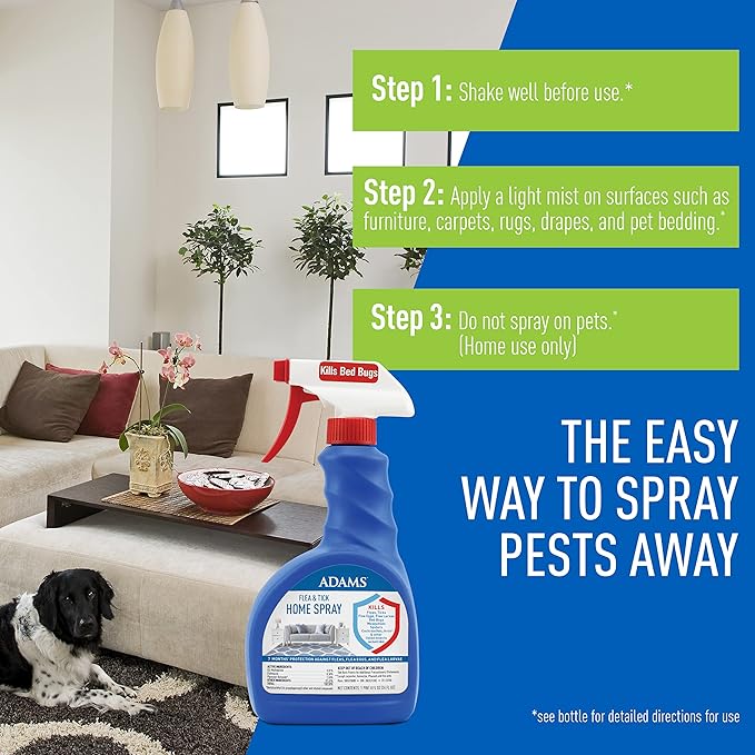 Adams Flea & Tick Home Spray with Precor, Kills Fleas, Flea Eggs, Flea Larvae, Bed Bugs, Ticks, Ants, Cockroaches, Spiders, Mosquitoes And Many Other Listed Nuisance Pests In The Home, 24 Fl Oz