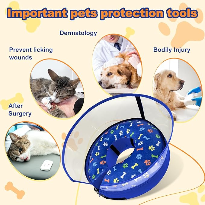 Dog Cone Collar with Enhanced Anti-Licking, Inflatable Dog Cone After Surgery, Adjustable Size with Soft Padding for Small Medium Large Dogs - Blue/S