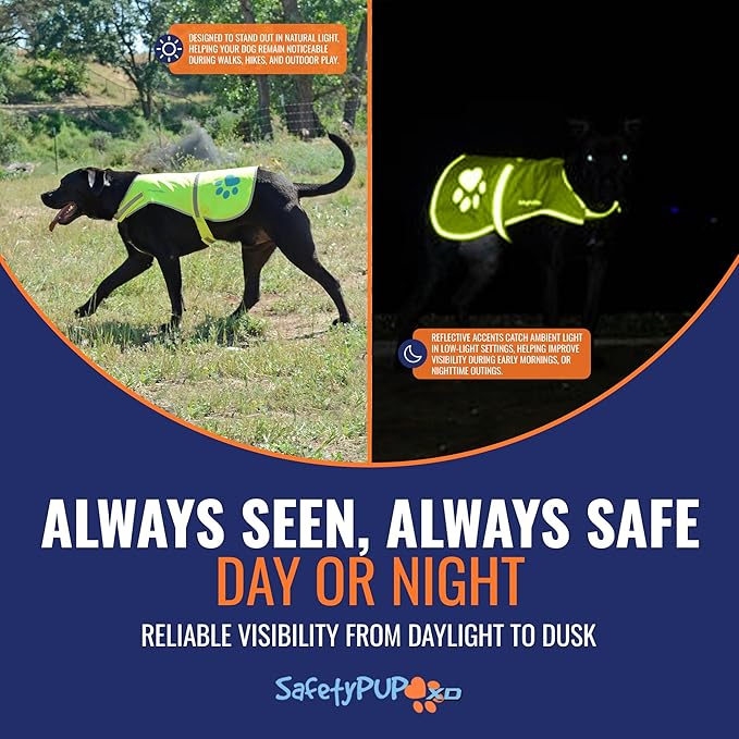 Dog Reflective Vest – Hi-Vis Fluorescent Visibility That Helps to Safeguard Your Pet On/Off Leash in Urban & Rural Areas (Yellow, Large)