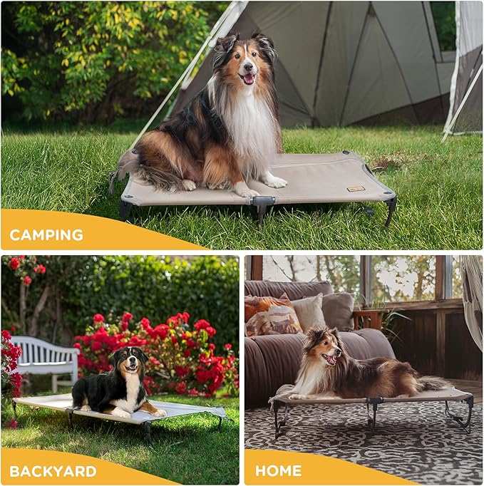 Daisy Cot, Medium Foldable Elevated Dog Bed, Portable Raised Outdoor Folding Dog Cot, Cooling, Chew Proof, Waterproof, Heavy Duty Up to 160 lbs for Camping/Home, Brown, 32"x 19"x6"