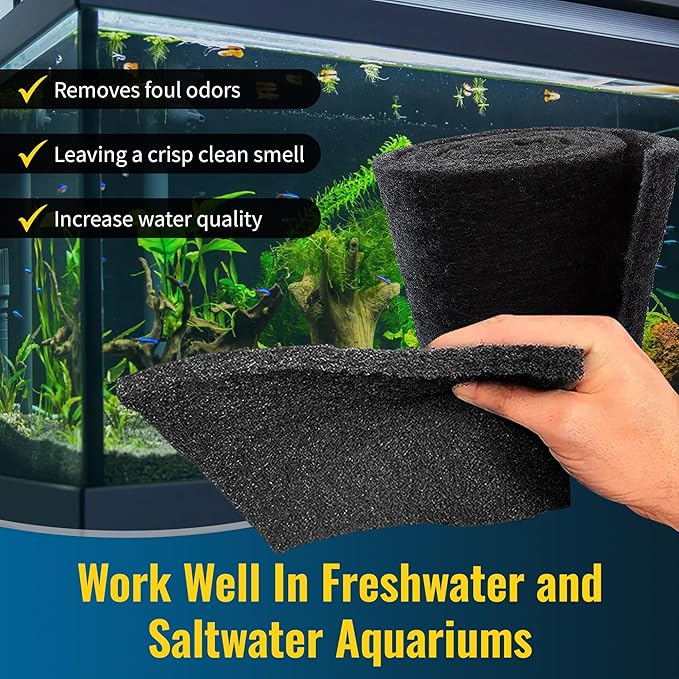 CFS – Pack of 2, Cut to Fit Carbon Infused Filter Pad Media for Clean & Clear Fish Tank and Ponds – Fresh & Filtered Water for Aquariums – Charcoal Filter Pads – Black – 10.5" x 72"