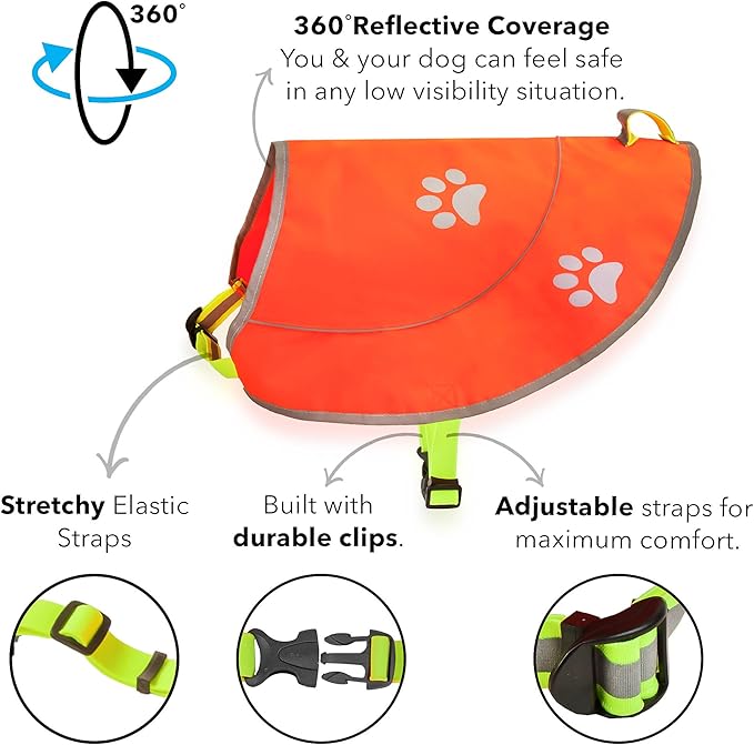 Dog Reflective Vest - Comfortable Jacket Safety Hunting, High Visibility for Dogs with Elastic Straps and Clasp Closure- Orange, Large