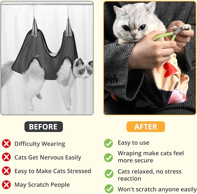 Cat Grooming Wrap,Anti-Escape Cat Wrap for Grooming,Self-Adherent Soft Cat Blanket to Wrap,Clip Nails, Anti-Bite, Anti-Scratch,Cat Calming Wrap,Cat Burrito Wrap,Swaddle Wrap Pet Tool Large Size