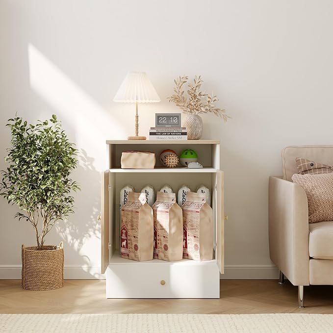 Cat Litter Box Enclosure Furniture Hidden - Indoor 3-in-1 Wooden Cat House & Washroom Cabinet with Scratching Board Doors, Shelf and Feeder Bowls, 23.6”x17.7”x32.7”H