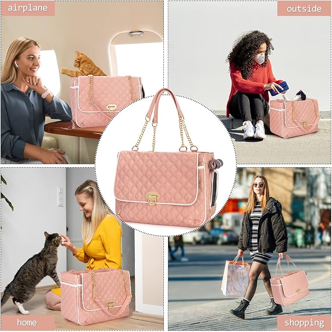 Fashion Pet Carrier Dogs Cat Small Animals Purse Bag, Leather Pet Carriers Dog Puppy Kitten Tote Travel Handbag TSA Airline-Approved