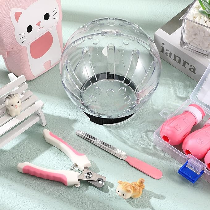 Cat Muzzle for Grooming Cat Adjustable Hood with Paw Covers Nail Clipper Trimmer Brush Tick Remover Tool Kitten Breathable Anti Bite Muzzles Silicone Anti Scratch Boots for Cats Bathing Shaving