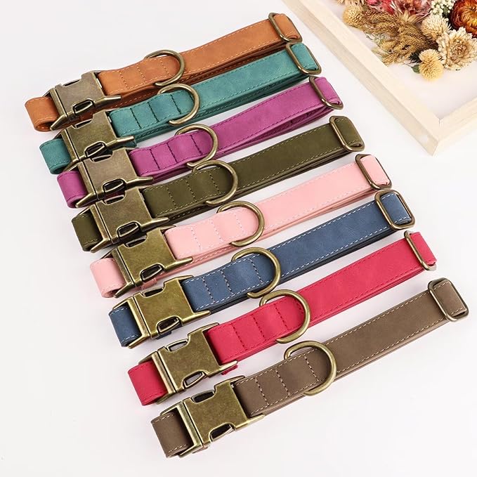 Didog Soft PU Leather Dog Collar, Stylish Quick Released Dog Collars for Small Dogs, Easy Clean Adjustable Pet Collar for Daily Walking, Pink, S Fit 10-16" Neck