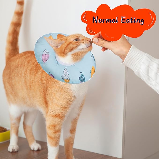 Cat Cone Collar Soft, Kitten Spay Soft Cones to Stop Licking, Cat Neck Donut Pillow After Surgery, Kittens Protective Collar After Spay, Cute Recovery Cone for Cats (Blue Fish, Small)