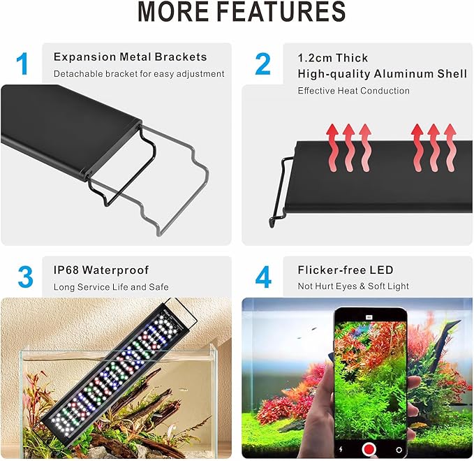 Advanced 7-Row LED Aquarium Light, Easy Setup Controller, Auto On Off Full Spectrum Fish Tank Light, 24/7 Lighting Cycle, 8 Colors, 10 Level Dimming, 40W for 30"-36" Freshwater Planted Tank