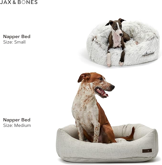 Jax & Bones Dog Napper - Machine Washable Shag Bed for Dogs - Extra Heavy Duty Bolstered Sides - Small White Dog Mat | 24 x 21 Inches