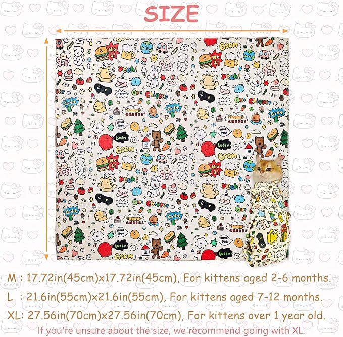 Cat Grooming Restraint Wrap – Self-Adhering Swaddle for Nail Clipping, Anti-Scratch & Escape-Proof, Calming Cat Swaddle Wrap for Grooming or Medication (Large, for 7–12 Month Kittens)