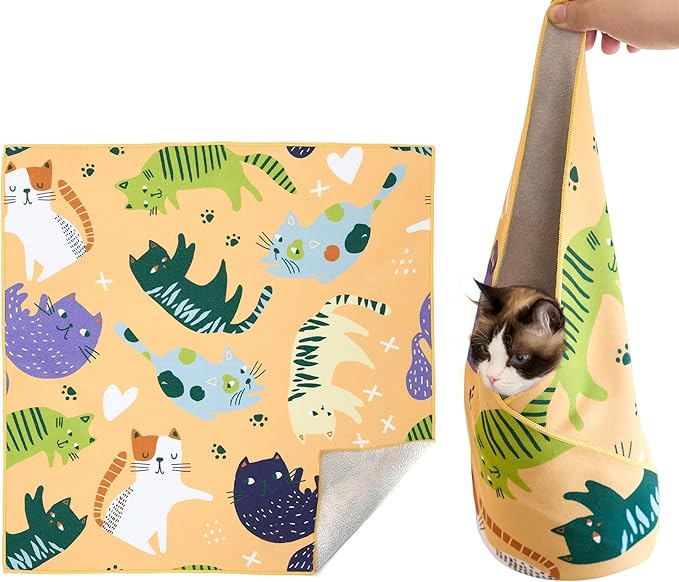 Cat Wrap for Grooming,Cat Wrap for Cutting Nails,Self-Adherent Soft Cat Blanket to Wrap,Anti-Bite,Anti-Scratch,Anti-Escape Calming Cat Swaddle Wrap (17.7" X 17.7",Within 10.61lbs)