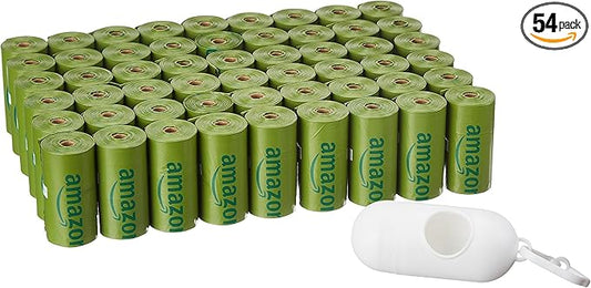 Amazon Basics Dog Poop Bags with Dispenser, 810 Count, Enhanced for Guaranteed Leakproof, Cucumber Scented, Includes Leash Clip