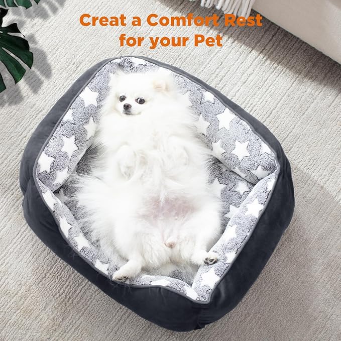GASUR Dog Beds Small Plus Size, Small Dog Bed Washable, Orthopedic Pet Sofa Bed, Pet Cuddler Anti-Slip Bottom, Soft Calming Sleeping Warming Puppy Bed (S Plus (25"x 21"x 8"), Black)