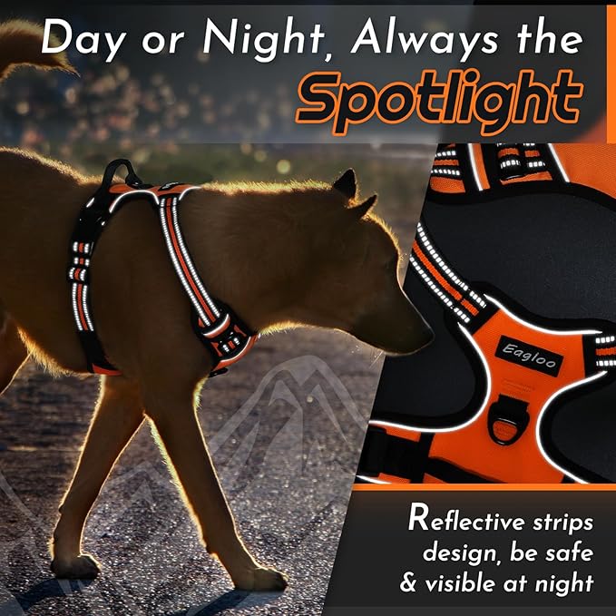 Eagloo Dog Harness Small Sized Dog, No Pull Service Vest with Reflective Strips and Control Handle, Adjustable and Comfortable for Easy Walking, No Choke Pet Harness with 2 Metal Rings, Orange, S