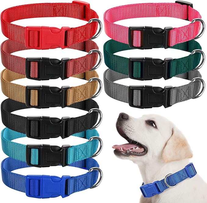 9 Pieces Adjustable Dog Collar for Animal, Soft Nylon Pets Puppy Collar with Quick Release Buckle Holder Bulk for Dogs Walking Running Training(Small,Retro Colors)