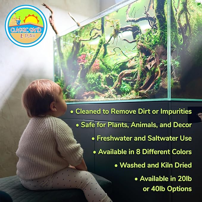 CLASSIC SAND & PLAY Natural Aquarium Sand for Freshwater and Saltwater Tanks, 40 lb. Bag, Improves Filter Life and Filtration Process, Pre-Washed Fine Sand, Orange