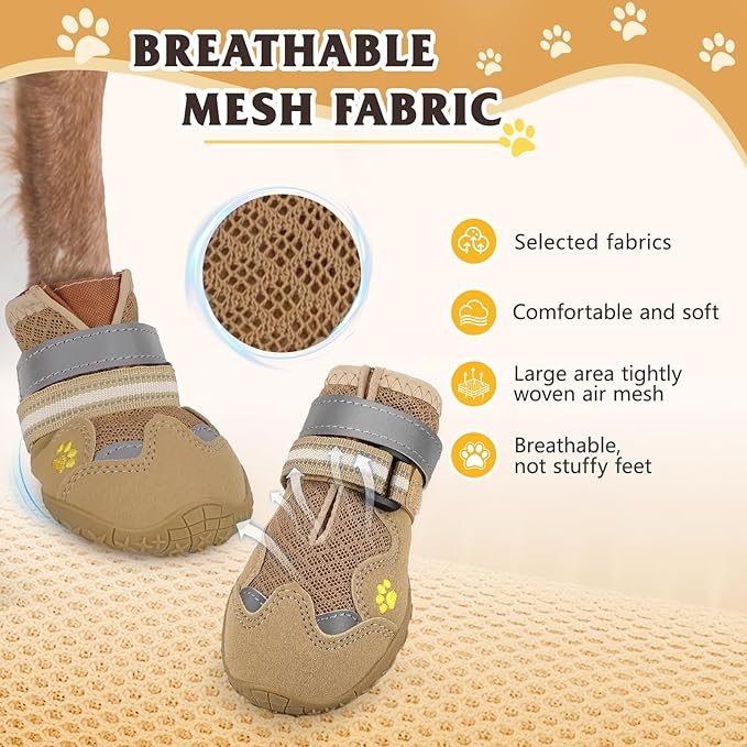 Dog Shoes for Large Medium Small Dog, Mesh Breathable Dog Shoes for Hot Pavement, Anti-Slip Dogs Boots Paw Protectors with Reflective for Outdoor Walking Indoor Hardfloors (Size 2)