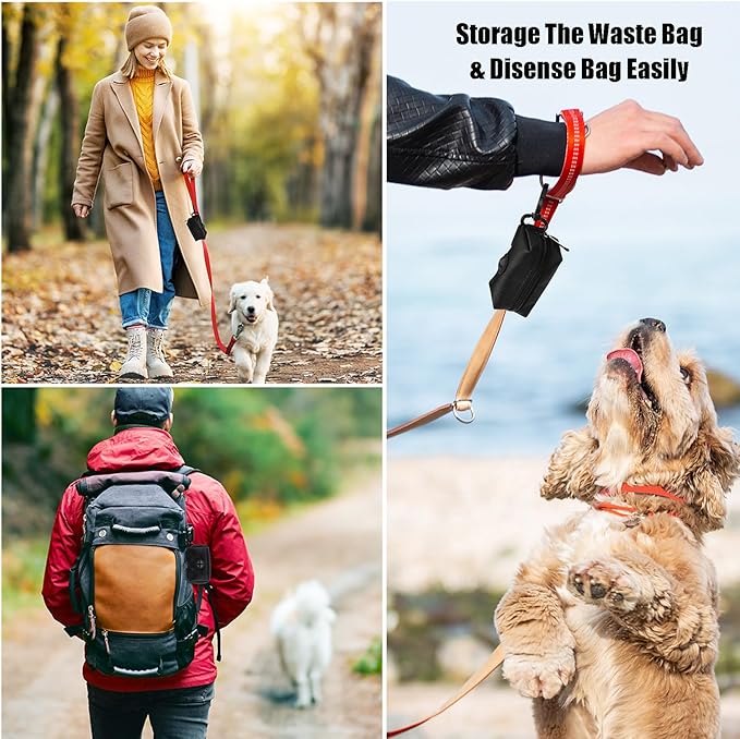 Dog Waste Bag Dispenser Pet Poop Bags Holder for Doggie Waste Bags Dispensers Soft Fabric Zipper Small Doggy Puppy Pouch for Leash Accessory Attachment with Carrier (Black)