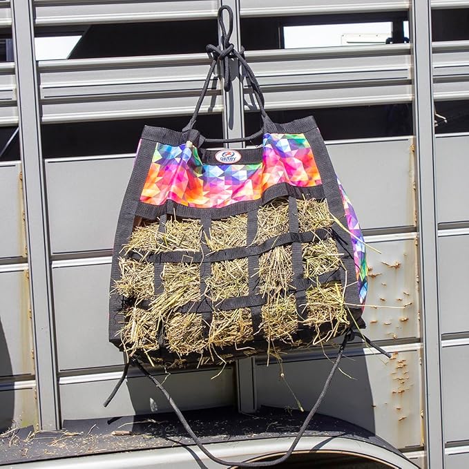 Derby Originals Scratchless Slow Feeder Horse Hay Bag with Super Tough Bottom and 6 Month Warranty (Black with Turquoise Trim)