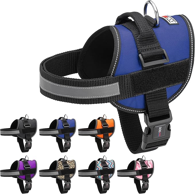Dogline Dog Harness, Reflective No-Pull Adjustable Vest with Handle for Walking, Training, Breathable, No - Choke Harness for Small, Medium or Large Dogs Room for Patches Girth 27 to 34 in Cyan Blue