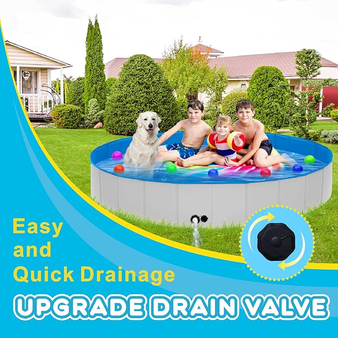 Extra Large Foldable Dog Pool,71"x 12" Portable Anti-Slip Kiddie Pool Hard Plastic, Swimming Pool for Dogs Cats and Kids Pet Puppy Bathing Tub