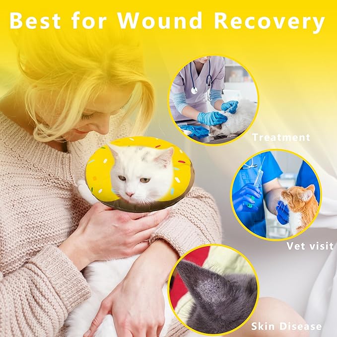 Cat Cone Collar Soft, Adjustable Cat Recovery Collar Kitten Cones to Stop Licking, Cute Donut E Collar After Surgery, Cats Neck Pillow Cone Elizabethan Cones of Shame (Waterproof Yellow, Small)