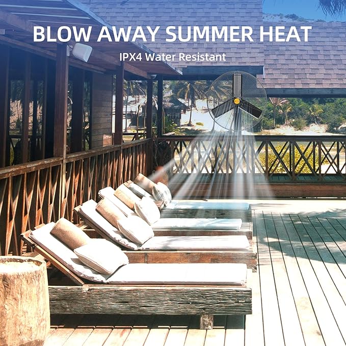 24 inch Outdoor Oscillating Wall Mounted Fan, High Velocity IPX4 Waterproof 7600 CFM Industrial Metal Wall Fan, 2 Speed, Adjustable Tilt, for Greenhouse, Patio, Garage, Workshop