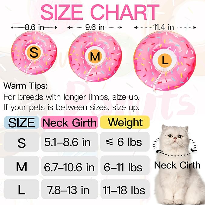 Cat Cone Collar Soft, Cute Cat Donut Collar After Surgery, Adjustable Kitten Recovery Cones to Stop Licking, Lightweight Neck Elizabethan Collars for Cats Kittens (Pink, Small)