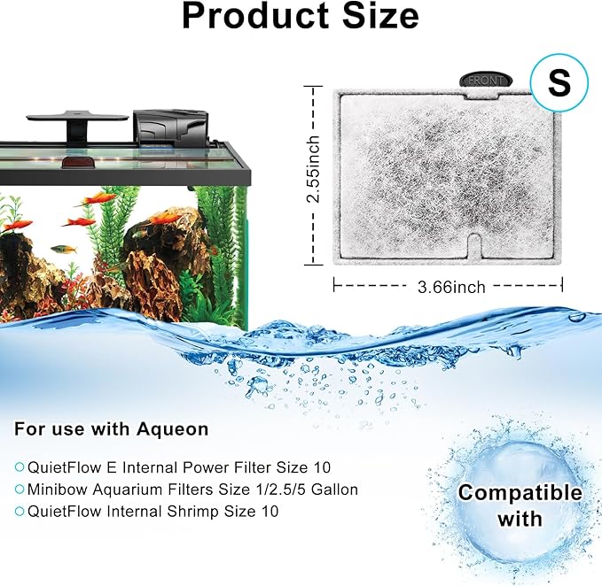 8 Pack Small Aquarium Filter Cartridges Compatible with Aqueon Replacement Filter Cartridges Compatible with Aqueon QuietFlow E Internal Power Filter Size 10 and Minibow Aquarium Filters Size 1/2.5/5