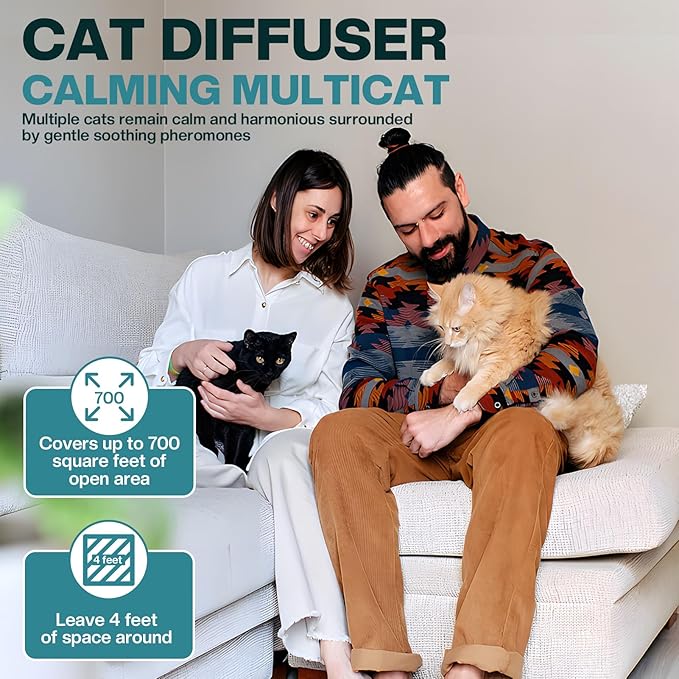 Cat Calming Diffuser 6 in 1 Multicat Calming Pheromones Diffusers Relief Stress Anxiety Fighting Scratching 90 Days Calm Relaxing Pheromone for Cats kit 48ml Refill Fits All Common Diffuser Plug In